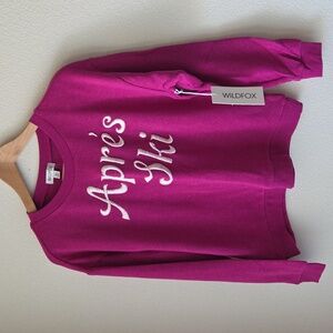 WILDFOX Apres Ski Bailey Sweater Fuchsia  Cotton Blend Embroidered Sz M NEW
